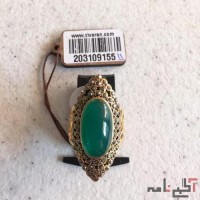 انگشتر استیل زرد با سنگ انگشترسبز کشیده