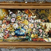 تابلو فرش دستبافت ابریشمی سبد گل بافت تبریز – کد 32